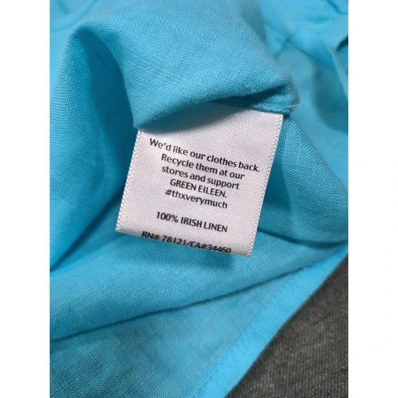 Eileen Fisher Irish Linen Tunic Blue Split Top Neck Tie 3/4 Sleeve Womens PM - Picture 6 of 15